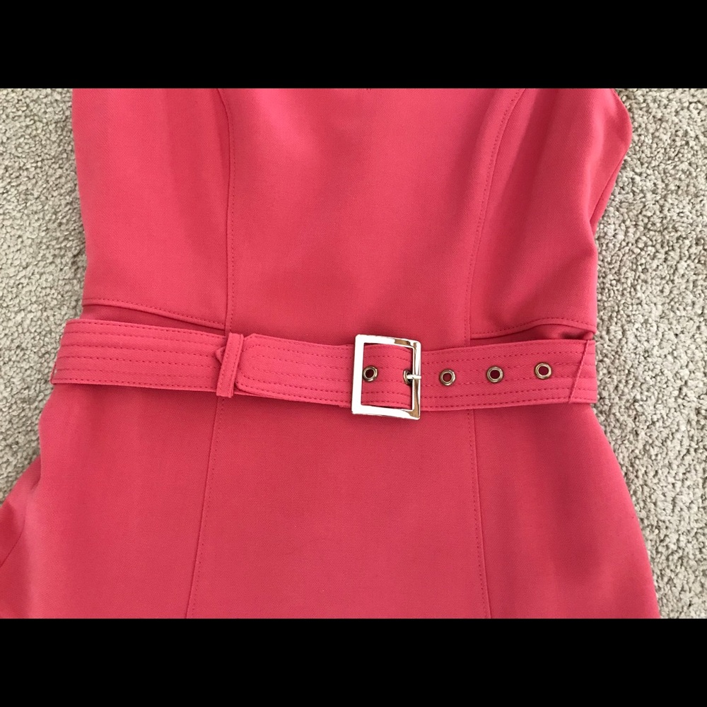White House Black Market Coral Pink Fit-and-Flare Belted Dress - Picture 5 of 5